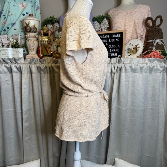 George Cream Cardigan Sweater with Clasp and Tie Belt Size Large - Picture 4 of 9